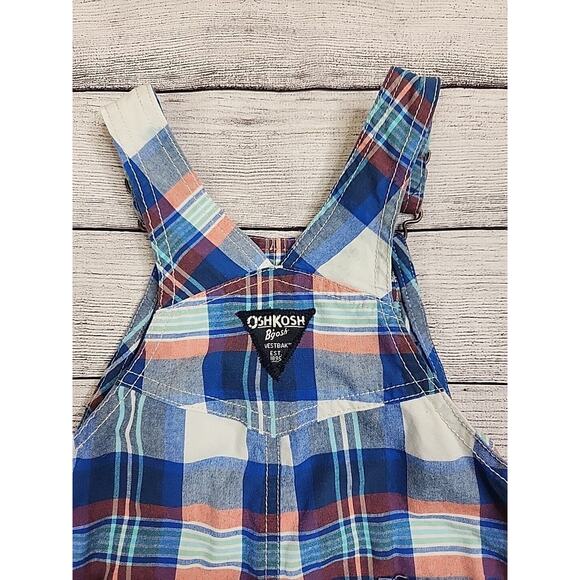 OshKosh Baby B'Gosh Vestbak Shortalls Boys Size 24 Months Blue Orange Plaid - Picture 4 of 5